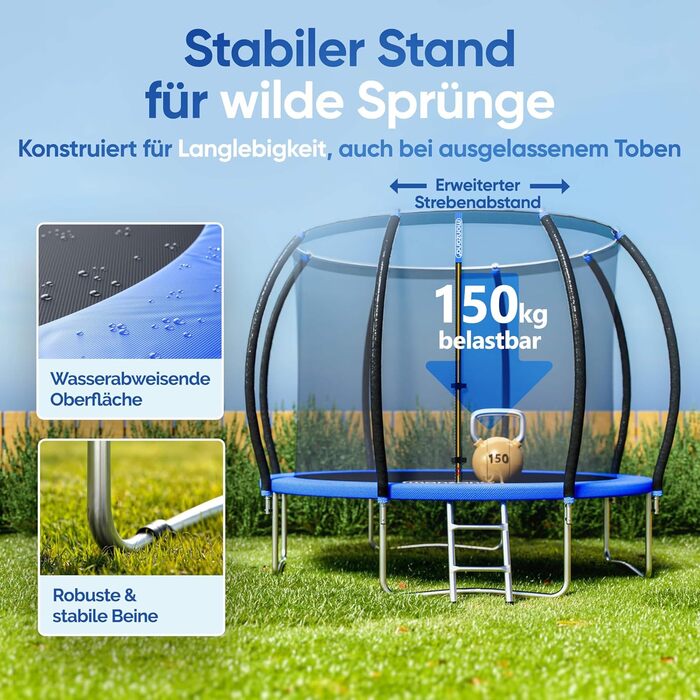 Трамплін Monzana® 305 см з сіткою та драбиною. Сертифікований TÜV Rheinland GS. Комплект для саду.
