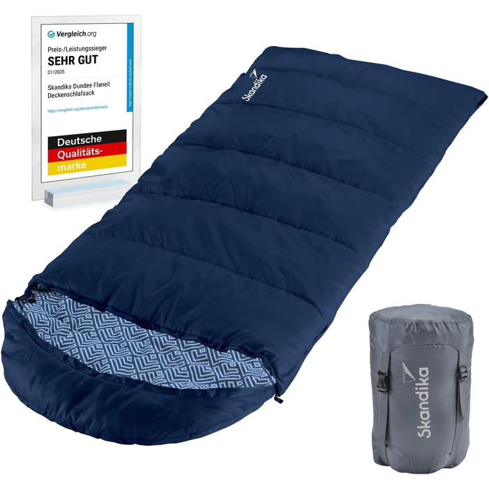 Спальний мішок для дітей Skandika Dundee Junior | Теплий, водонепроникний, флісовий, 175x70 см, індиго