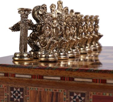 Шахи міфологічні металеві, середнього розміру, для дорослих, ручної роботи, шахові фігури та дошка з натурального масиву дерева, з внутрішнім зберіганням, висота короля 8 см