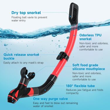 Набір для снорклінгу Findway для дорослих: маска, трубка, чорний/червоний