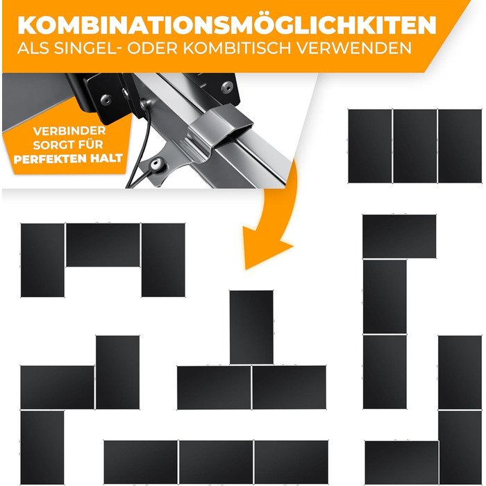 KESSER® Багатофункціональний стіл Profi 3-частини, 100x60 см, чорний. Стіл для обклеювання, ярмарку, кемпінгу, висота регулюється, вантажопідйомність 90 кг