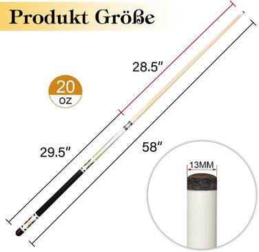 RAYNA GAMES Більярдний кий: комплект 2 кия, 58 дюймів, канадський клен, для дорослих, з нержавіючою сталею, для ентузіастів більярду