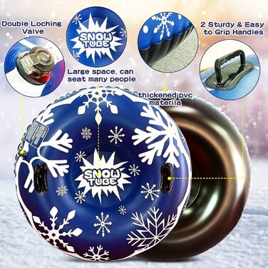 Надувний сніговий санки-труба Frostschutz з ручками, 119 см. Ідеально для зимових розваг дітей та дорослих.