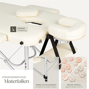 Масажний стіл Tectake 3 зони, складаний, з регулюванням висоти, з аксесуарами (підголовник, підлокітники, сумка) - бежевий