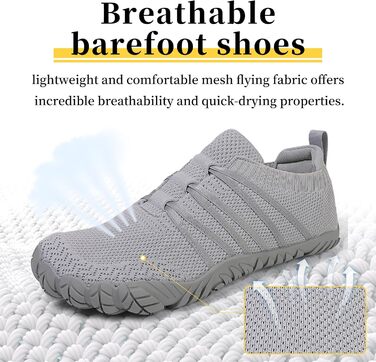 Босими кросівки для жінок та чоловіків: широкі, легкі, дихаючі, з нульовим перепадом, для трейлу та бігу по асфальту. Unisex, розміри 36-46 EU (39 EU, сірий)