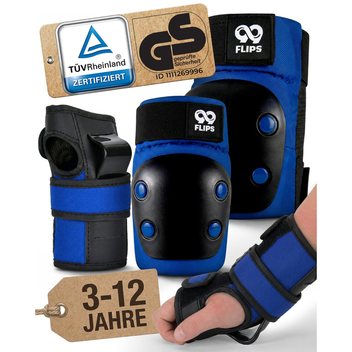 Захист для колін та ліктів 99FLIPS для дітей (3-12 років) - комплект для роликів, скейтборду, самокату - XS/S/M (Ocean Blue)
