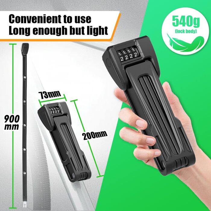 Фарбове замок RBRL Faltschloss з кріпленням для AirTag, 90 см. Висока безпека, числовий замок для електровелосипеда, MTB та шосе