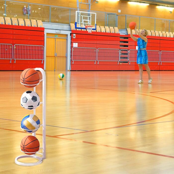 Стеллаж для м'ячів: футбольний, баскетбольний, волейбольний, багатоярусний, розбірний. Зберігання м'ячів (білий)