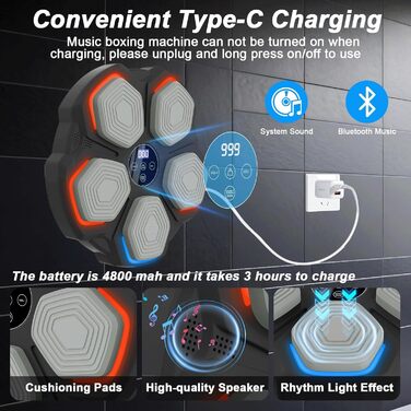 Музична боксерська машина – розумна боксерська машина з LED-підсвіткою, боксерськими рукавичками, 8 режимів швидкості та функцією підрахунку, настінна боксерська машина з музикою для дітей та дорослих (35*35 см)