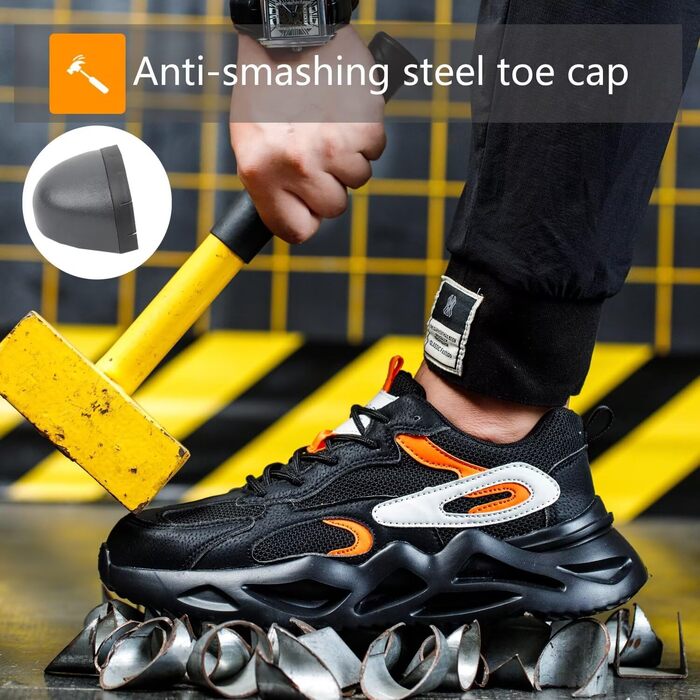 Чоловічі та жіночі робочі черевики-кросівки з металевим носком, чорні, 43 EU
