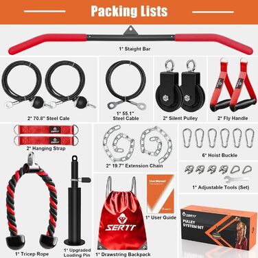 Система тросового навантаження SERTT для тренажерного залу: для біцепса, трицепса, плечей, спини та тренування передпліч. Підходить для тренажерів для присідань, гаражів.