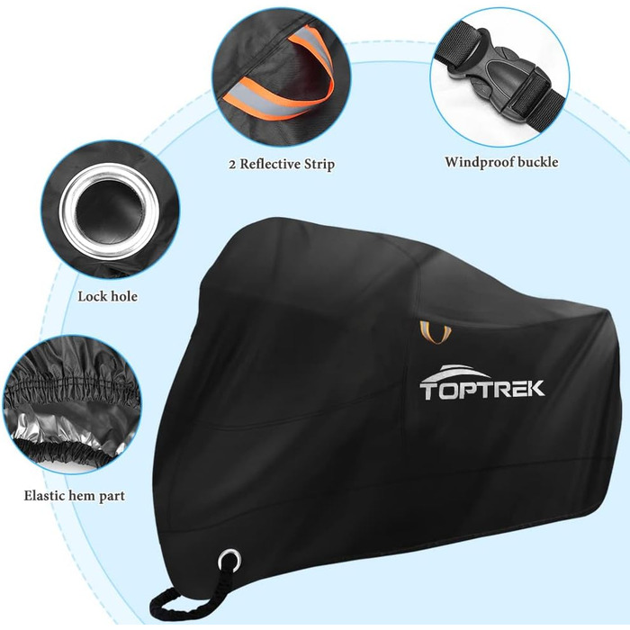 Водонепроникна мотоциклетна накидка Toptrek XXXL 210D Oxford, чорна (265 x 105 x 133 см)