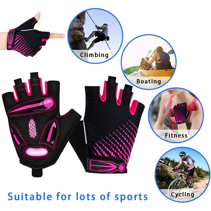 Велосипедні рукавички без пальців з гелевою підкладкою для жінок та чоловіків, дихаючі, антиковзні, для шосе, гірського велосипеда, тренувань, фітнесу, рожеві, розмір M