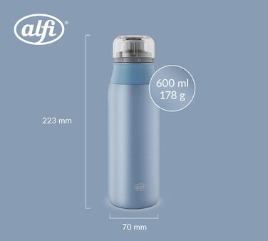 Пляшка для води alfi ELEMENT 600 мл, зелена матова, легка та герметична, з нержавіючої сталі, підходить для газованих напоїв, з гвинтовою кришкою, маленька, для посудомийки, без BPA