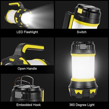 LED кемпінговий ліхтар Flintronic 1000 люменів, перезаряджуваний, 6 режимів, водонепроникний, з USB-кабелем, 3600mAh, power bank для кемпінгу, риболовлі, полювання (зелений)