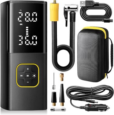 Електричний повітряний компресор Zune Lotoo 150PSI, 9000мАг, портативний насос для авто, мотоцикла, велосипеда, м'ячів з LED-дисплеєм та підсвіткою