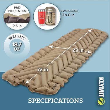 Каремат Klymit Static V Coyote Sand - туристичний килимок для сну