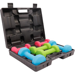 GORILLA SPORTS® Набір гантелей 12 кг з кейсом, нековзкі неопрена, 2×1 кг, 2×2 кг, 2×3 кг, для фітнесу, аеробіки та силових тренувань