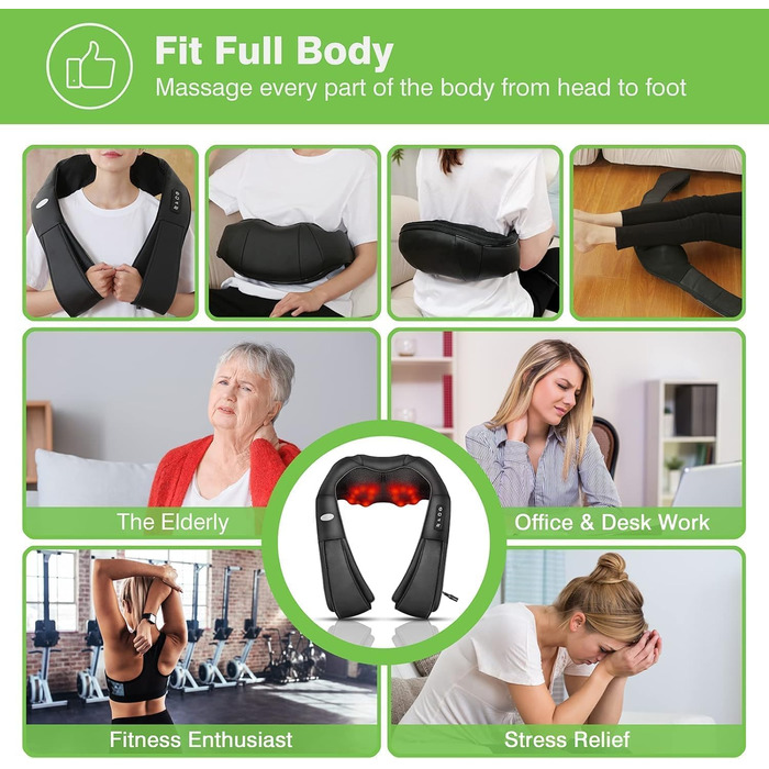 Масажер для шиї та спини Cotsoco, бездротовий, з підігрівом, 3D масаж, для жінок та чоловіків