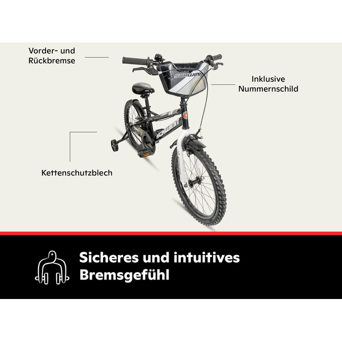 Дитячий велосипед Schwinn Koen 18 дюймів, чорний, з додатковими колесами та регульованим сидінням