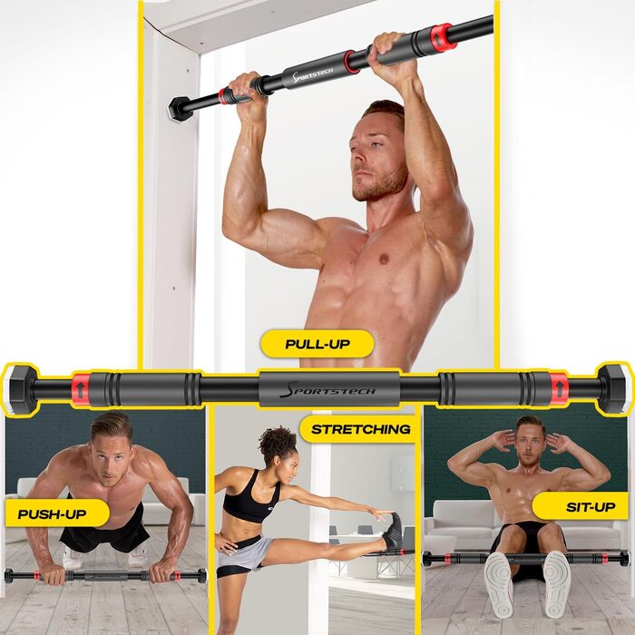 Турнік для дверей Sportstech KS260/270, до 200 кг, без свердління, регульований, для дому, калістеніка