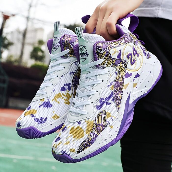 Кросівки баскетбольні чоловічі/жіночі, спортивні, для ходьби, легкі, з антиковзаючою підошвою, зносостійкі, 36-45 EU (38 EU, білий/фіолетовий)
