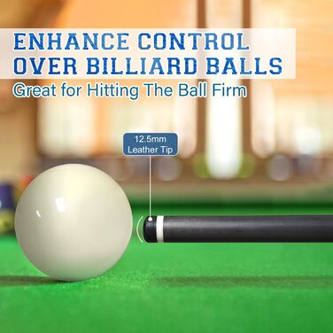 Професійний більярдний кий Billardqueue з карбону, низький кут відхилення, з кейсом та аксесуарами, 12.5 мм наконечник, 147.3 см, 567-595 г