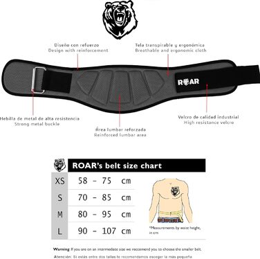 Пояс для важкої атлетики Roar®: для тренувань у залі, пауерліфтингу, кросфіту, чоловічий та жіночий, сірий, XS