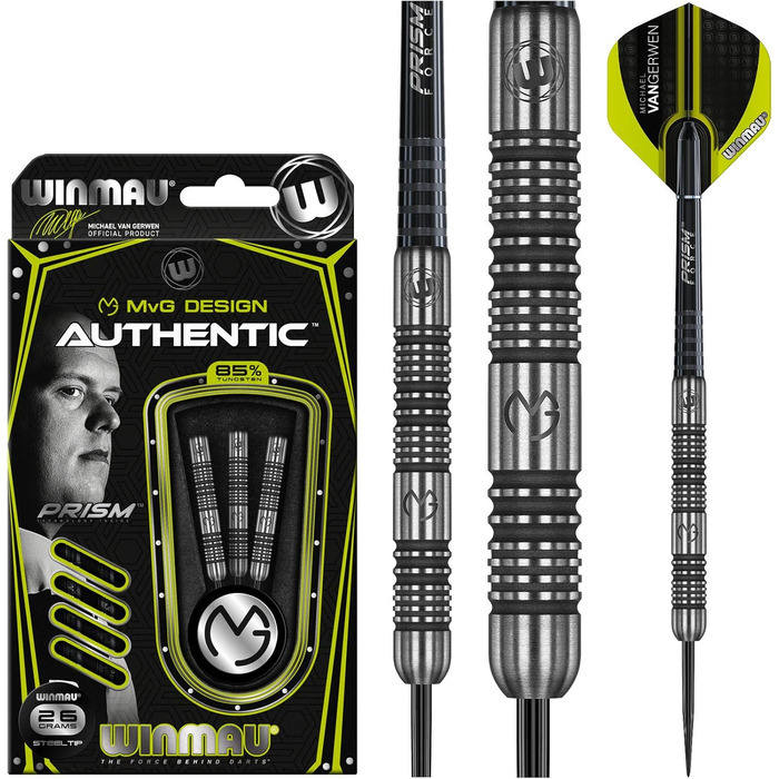 Дротики Winmau Michael Van Gerwen MvG Authentic 85% вольфраму з перами Prism та стрижнями