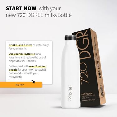 Дитяча термос пляшка з нержавіючої сталі 720°DGREE milkyBottle 350 мл, біла, BPA-free, для газованої води, школи та спорту