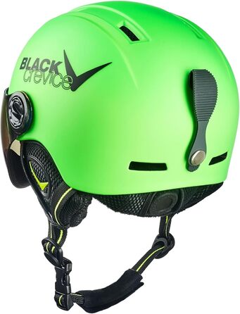 Дитячий лижний шолом Black Crevice Leogang з візором, пілотний стиль, для хлопчиків і дівчаток, неоново-зелений, розмір XXS (48-52 см), регульований, дихаючий