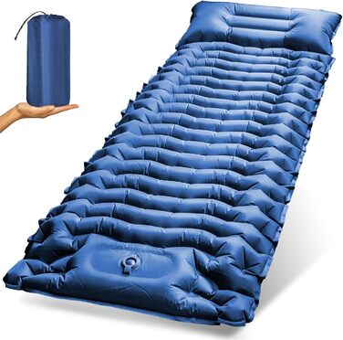 Надувна туристична матрац Holwim Isomatte з самонадуваванням, з подушкою та насосом, блакитна