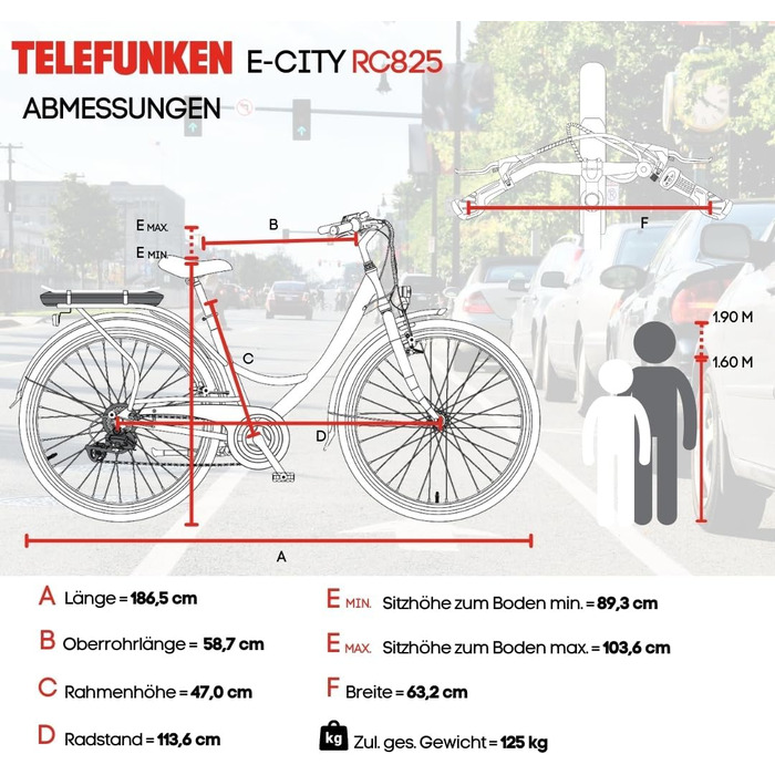 Електровелосипед TELEFUNKEN RC825 28'' для жінок і чоловіків, міський, 250 Вт, 468 Вт·год, 7 швидкостей, запас ходу 100 км, передній мотор, літій-іонний акумулятор, дорожній сертифікат