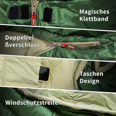 Спальний мішок BUERTS Daunen Summer 620FP, компактний, для дорослих та підлітків, 16°C, зелений