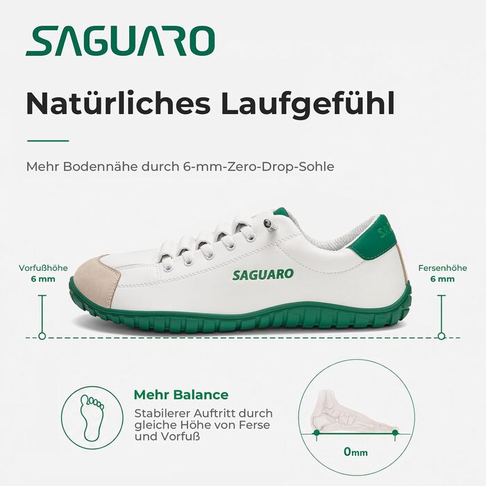 Мінімалістичні кросівки barefoot SAGUARO унісекс з широким носком та підошвою Zero Drop для повсякденного носіння, роботи та подорожей, колір зелений, розмір 43 EU