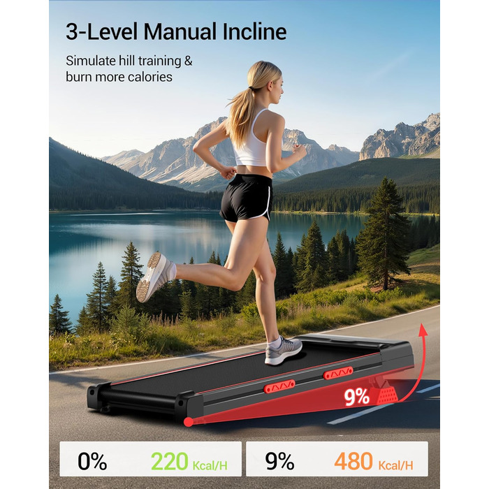 Walking Pad з нахилом 15% та швидкістю 10 км/год: компактний біговий тренажер для дому та офісу, LED-дисплей, пульт дистанційного керування, 2.5PS, максимальне навантаження 136 кг, тиха робота