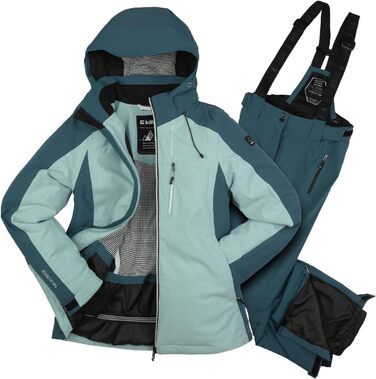 Комплект жіночого гірськолижного костюма Killtec - куртка та штани, водонепроникний та дихаючий, 10000 мм водяний вищий показник, без PFC, куртка зі снігозахисним манжетом, штани з кантозахистом, 2-х частинний, petrol / світло-петроль