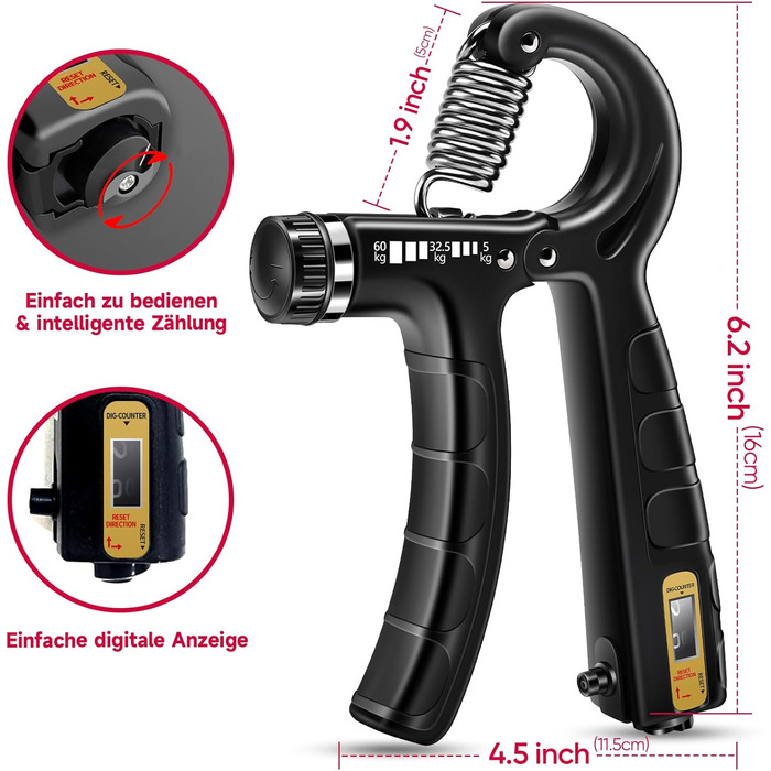 FitBeast Набір для тренування рук (5 шт.): підручник для підручника, фінгердехнер, м'яч для хвата, антистрес. Чорний