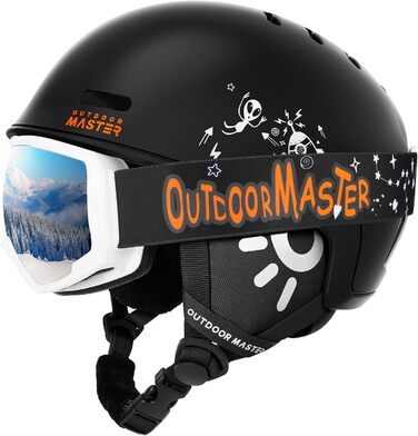 Дитячий лижний шолом OutdoorMaster з маскою, сноубордичний, міцна PC-оболонка та EPS-піна, 12 вентиляційних отворів, регульований, сертифікований, для хлопчиків і дівчаток