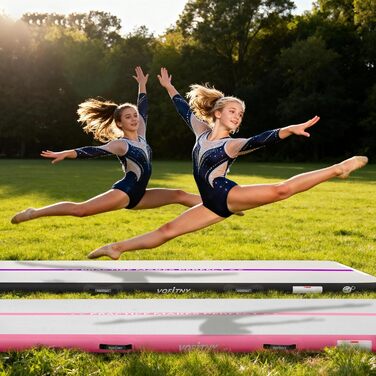 Надувна гімнастична мат для тренувань VOFiTNY (10/20 см товщина, 3/4/5/6 м довжина) для дому, парку та йоги (рожева)