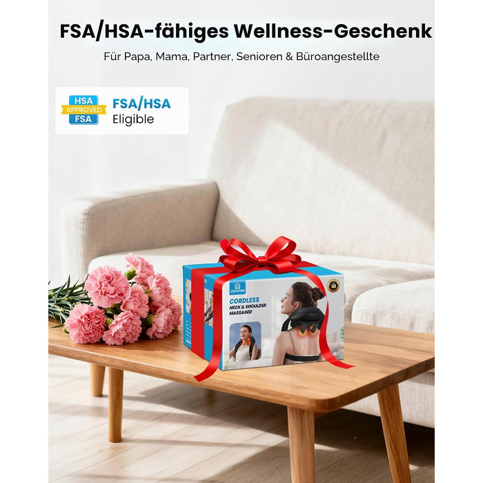 Бездротовий масажер для шиї та плечей Comfier Shiatsu 3D з підігрівом та вібрацією, акумуляторна масажна подушка для спини