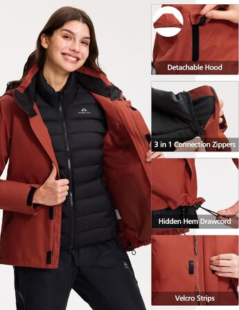 Жіноча зимова куртка Pioneer Camp 3 в 1 – гірськолижна куртка, сноуборд куртка, водонепроникна, дихаюча, з бавовняною підкладкою, Vermilion Red, XL