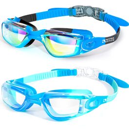 Дитячі окуляри для плавання Kinder 2 шт. для дітей 3-14 років, антизапітніння, UV-захист, блакитні та світло-блакитні