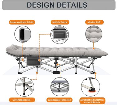 Розкладне ліжко для кемпінгу Newfulam XXL/XL з матрацом (до 400 кг), сіре+блакитне, 2 шт.
