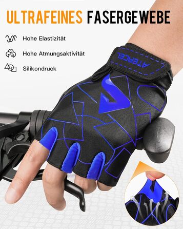 Велосипедні рукавички ATERCEL напівпальцеві для чоловіків - рукавички для велоспорту TB з SBR-подушками для їзди на велосипеді, фітнесу (Блакитний, S)