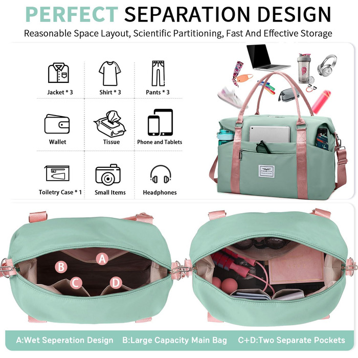 Спортивна сумка Daen: водонепроникна дорожня сумка-мішок для фітнесу та подорожей (синій, зелено-рожевий, M)