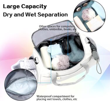 Спортивна сумка-рюкзак для подорожей: велика, водонепроникна, з відділенням для взуття та мокрих речей, для жінок та чоловіків, перловий білий