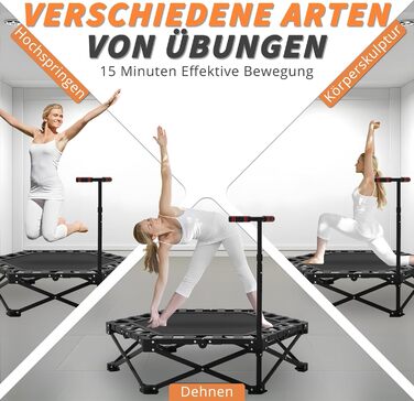 Трамплін для фітнесу в приміщенні, 106 см, з регульованими ручками, вантажопідйомність 200 кг, для фітнесу та аеробіки, складаний та портативний
