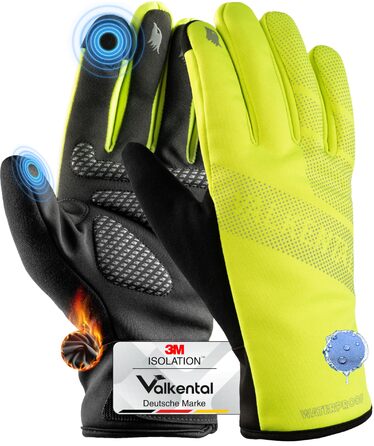 Водонепроникні велосипедні рукавички Valkental® GloRider Gelb XXL з ізоляцією 3M, утеплені та з неслизьким покриттям | Зігріваючі зимові рукавички для чоловіків та жінок з функцією сенсорного екрану (до -4°C, 4-шарові)