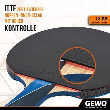 GEWO PS Blast Carbon – професійна ракетка для настільного тенісу з вуглецю, ITTF, швидке покриття GEWO Return Pro, висока обертальність, 1,8 мм, анатомічна ручка